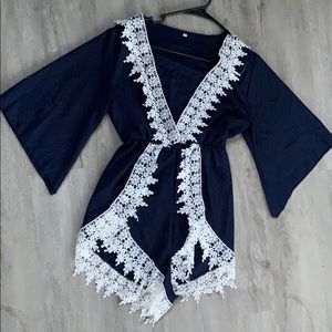 Navy bathing suit cover romper